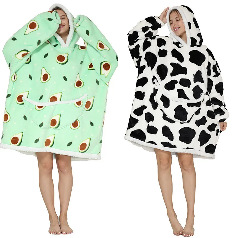 Oversized Hoodie Blanket Adult  Winter Hoodies Blanket Gown TV Blanket With Sleeves Pullover Hoody Sweatshirts