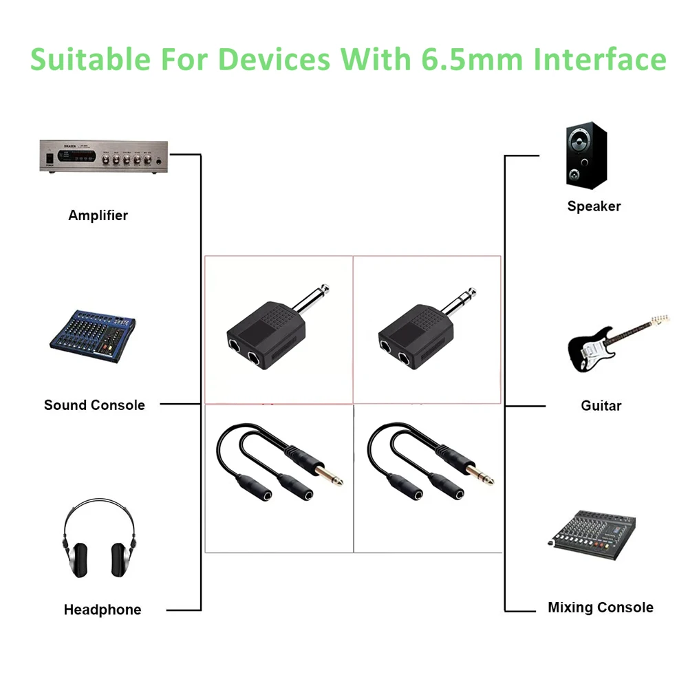 6.5mm TRS to Dual 6.5mm Jack Audio Splitter 1-in 2-Out Y-Cable Audio Adapter Plu