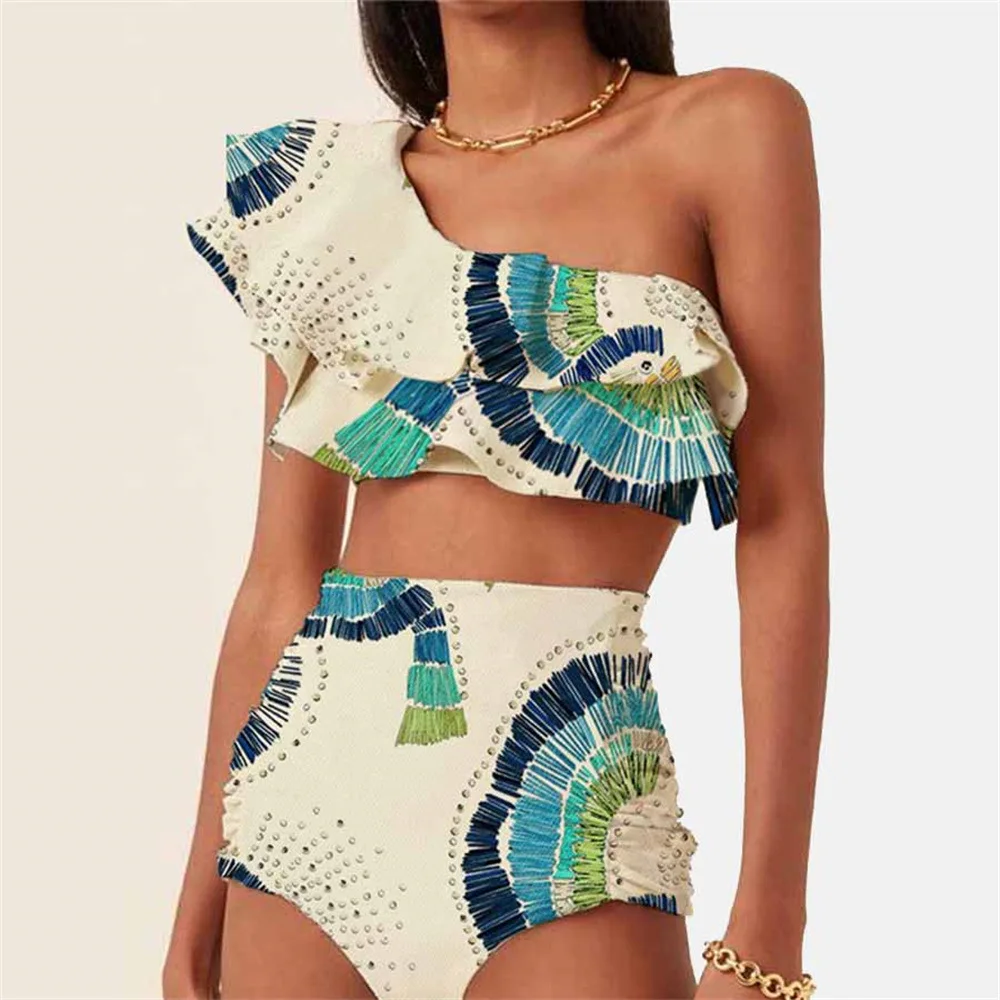 

Sexy Swimsuit Women 2023 Swimmsuit For Vintage Outlet Suit Swimwear Bikini Short Single Shoulder Fission Woman Double Big Lotus