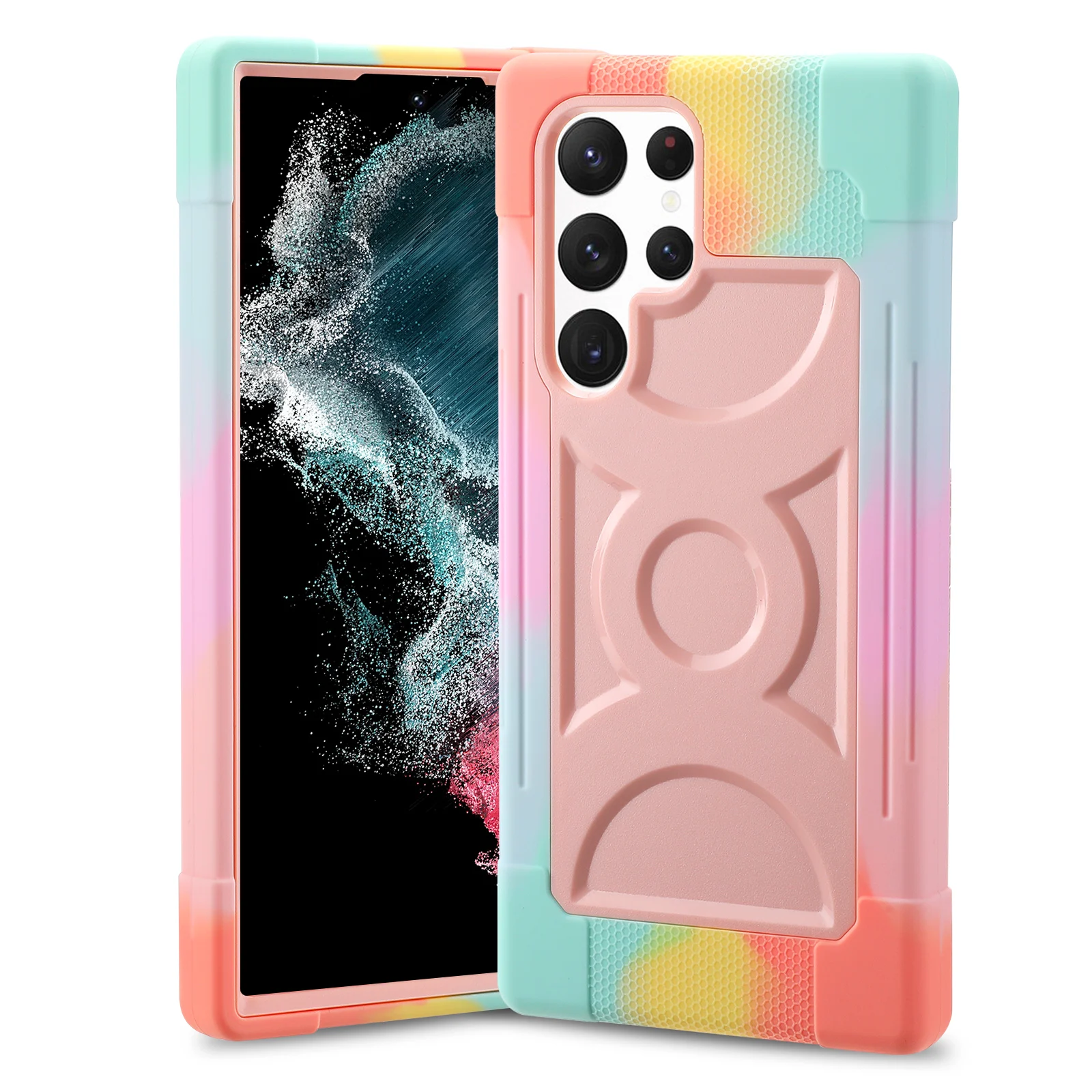 

Colorful Rainbow Armor Case For Samsung Galaxy S22 Ultra Heavy Duty PC Hard Silicone Phone Case S22 Plus Shockproof Cover