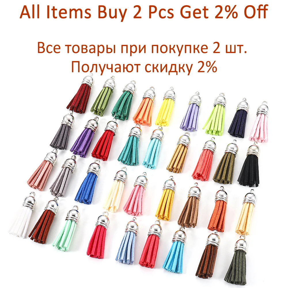 Elegant Leather Tassel Charms with Gold and Silver Caps - Set of 20 for DIY Jewelry and Keychain Crafts
