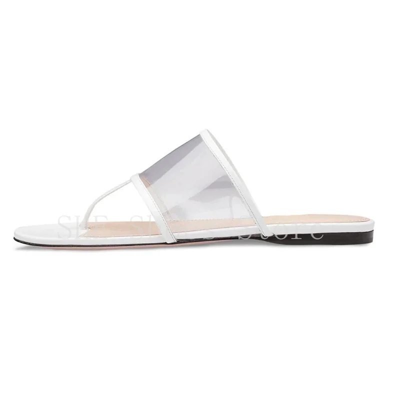 Fashion Transparent Pvc Flip-Toe Flates for Women Round Toe Low Heel Shallow Sandals Ladies Summer Casual Flipflops Shoes