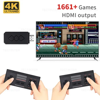 비디오 게임 콘솔 휴대용 게임 플레이어, HDMI 호환 미니 게임 스틱 내장 1661 + 클래식 8 비트 게임 듀얼 무선 게임패드