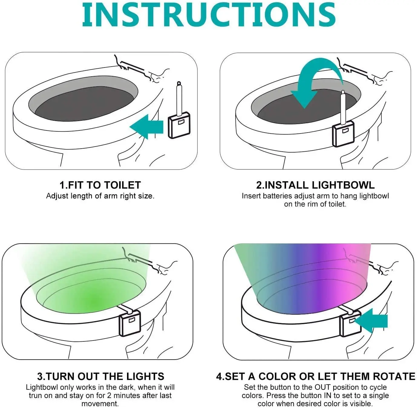 Smart Motion Sensor Lights 8 Color Waterproof Toilet Seat LED