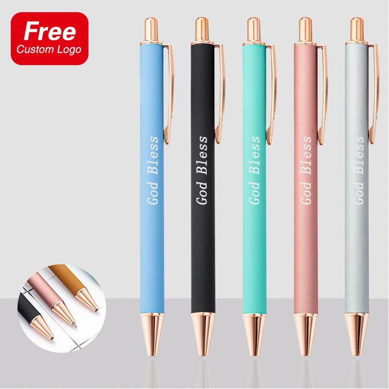 New Spray Glue Pressing Metal Ballpoint Pen Customized Engraving Logo Creative Business Gift Student Stationery Supplies