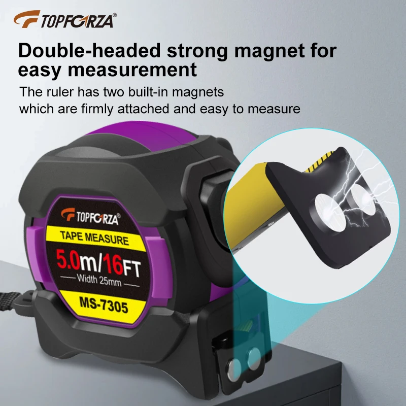 Cinta métrica con bloqueo automático, alta precisión, recubierta de goma, a prueba de golpes, escala ft/m 3/5M/7.5M para construcción, hogar y bricolaje. - Imagen 2