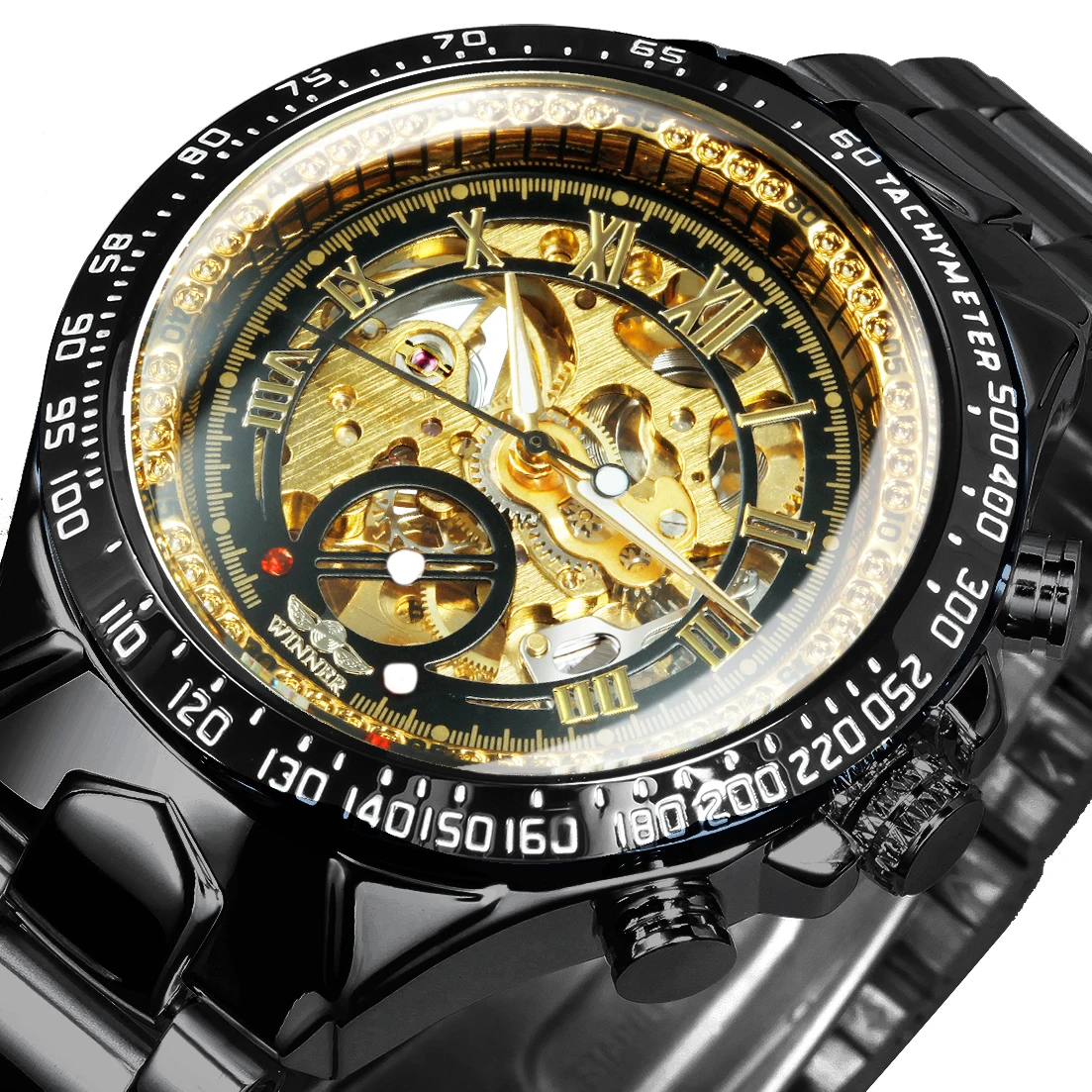 Mechanical Sport Design Bezel Gold Mens Watches for Winner