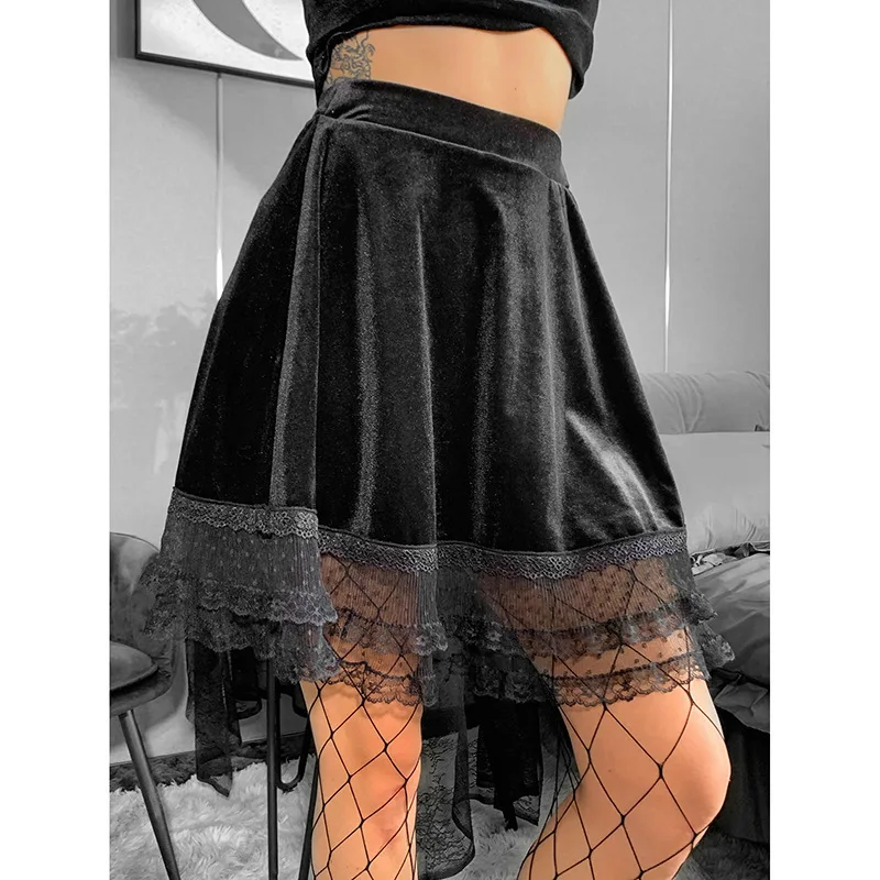 

Summer Vintage Style Black Lace Skirt for Women Girl Short Mini Skirts Party Birthday Y2k Clothes Streetwear Goth Clothing
