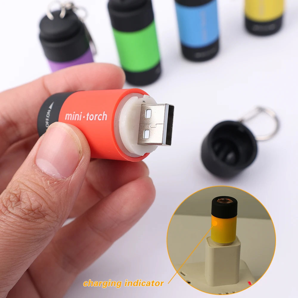 LED Flashlight Mini Keychain Pocket USB Rechargeable Strong Light Multifunctional Waterproof Outdoor Hiking Camping