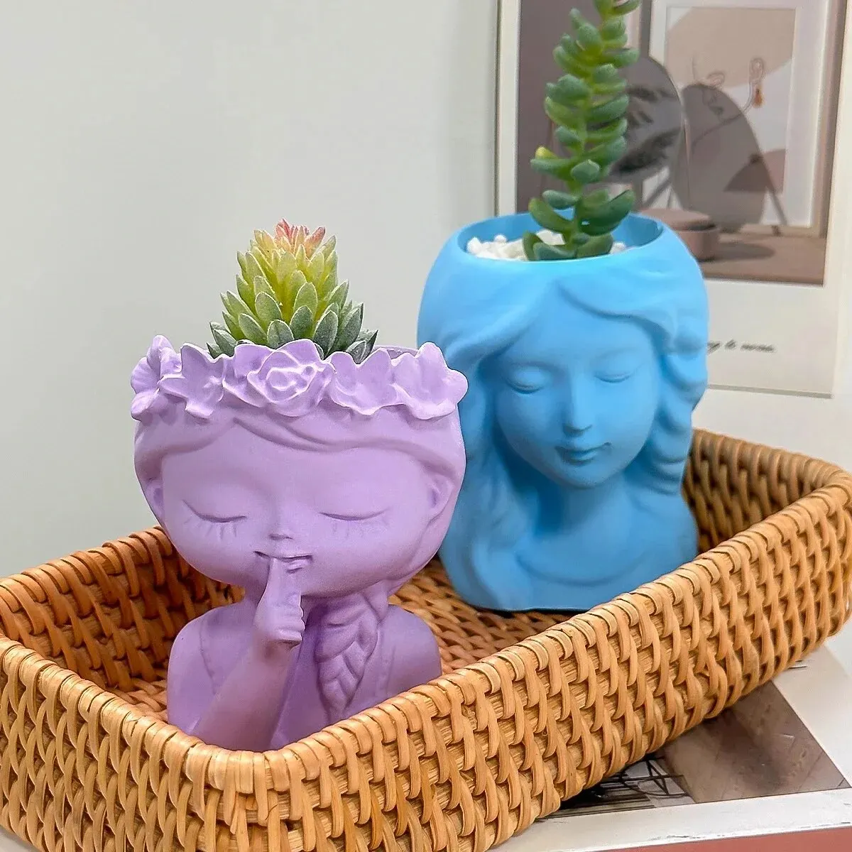 Silicone Mold Cute Girl Flower Pot Silicone Mold DIY Sleeping Beauty Vase Storage Box Mould Plaster Resin Concrete Cast Molds Home Decor Gift