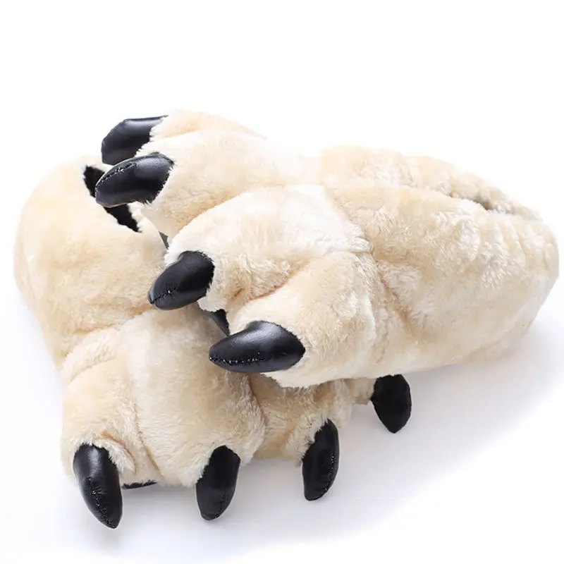 Fashion Beige Bear Paw Shoes Womens Winter Animal Fur Slippers