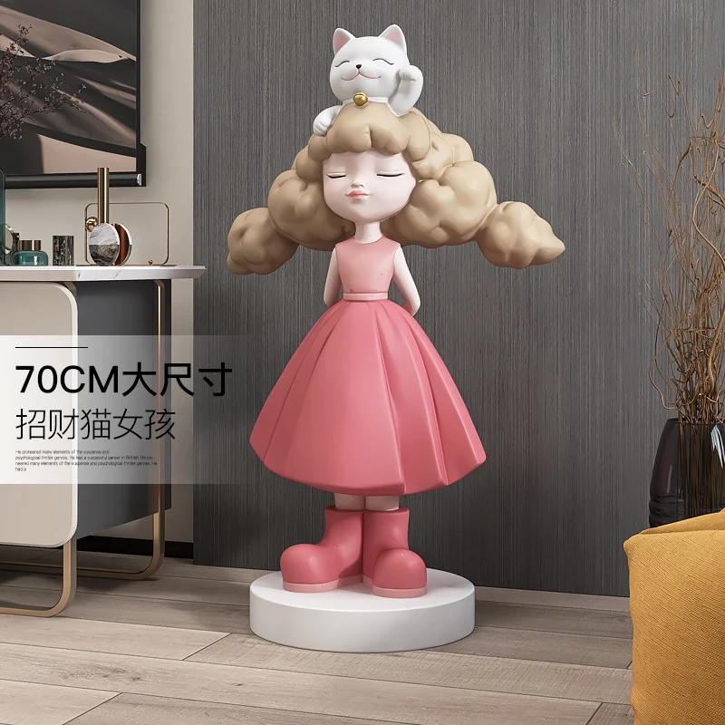 

Lucky Cat Girl Living Room Welcome Large Floor Ornaments Home Ornament TV Cabinet Housewarming Gifts