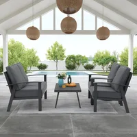 Modern Outdoor Patio Furniture Set, 4-Piece Aluminum Conversation Set, Loveseat, Coffee Table, Includes Cushion, Backyard 2