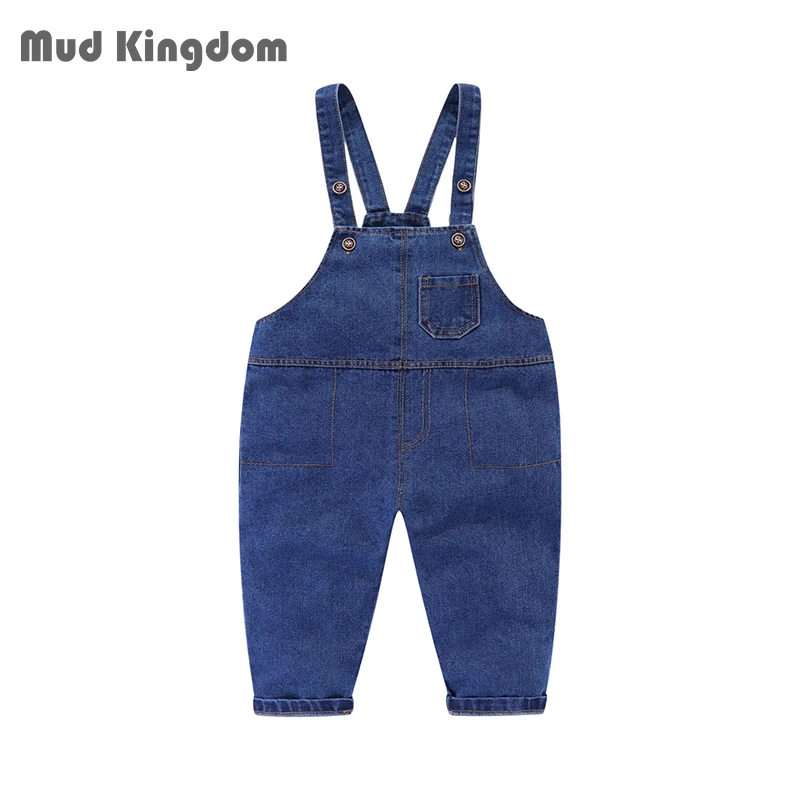 

Mudkingdom Toddler Boys Girls Denim Overalls Button Multi-pocket Cotton Plain White Pants for Kids Jean Jumpsuit 1-7 Years
