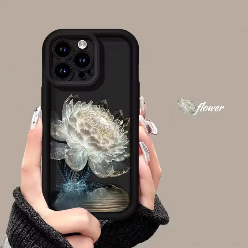 Charming Lotus Flower Oil Painting Silicone Phone Case