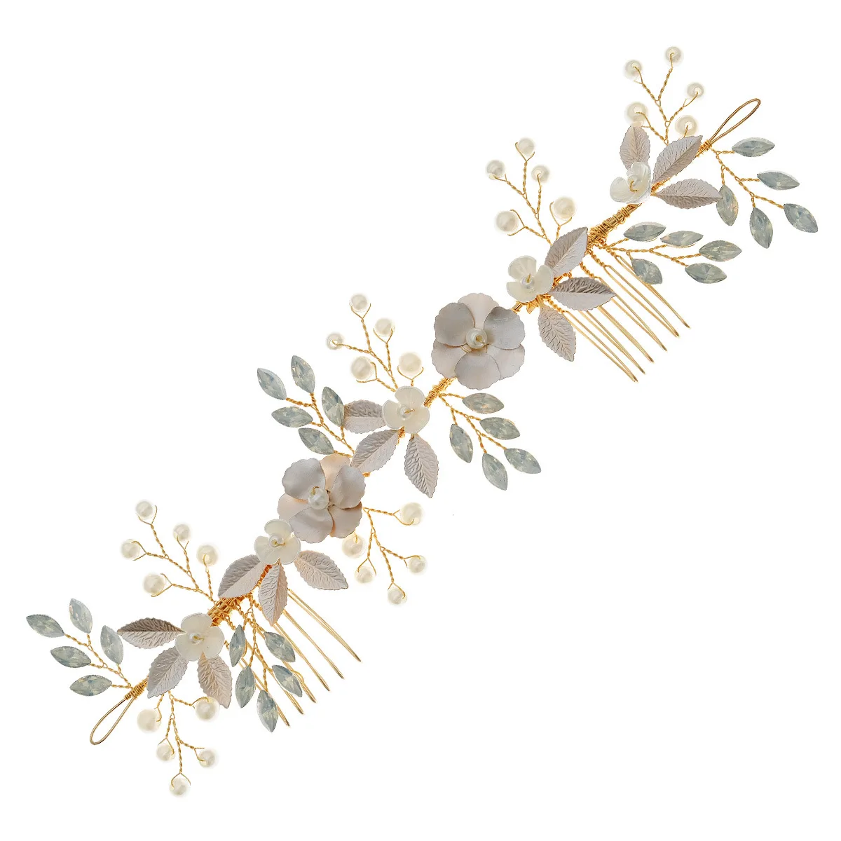 Floralbride Handmade Alloy Crystal Rhinestones Flower Leaf Bridal Hair Comb Wedding Headpiece Hair Accessories Women Jewelry