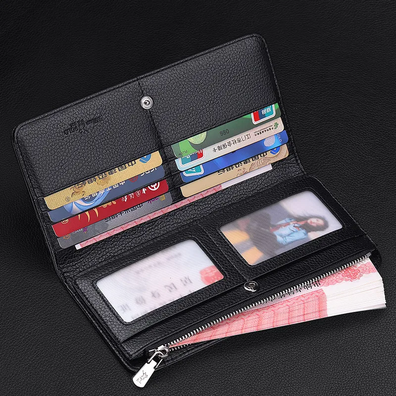 Cowhide mobile phone bag large capacity card bag Leather wallet Men's long multi-functional large capacity business men 5