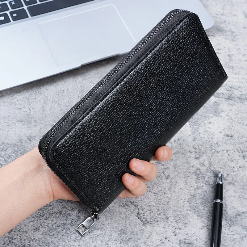 

Long men's zipper wallet Large capacity leather wallet holding bag mobile phone bag Leisure business multi-card bag wholesale