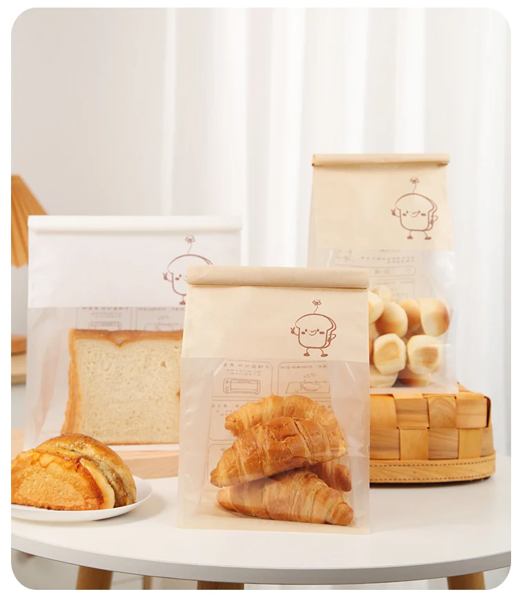 50 Pieces Kraft Paper Roll-Edge Sandwich & Toast Bags with Cartoon Window Print, Fo... - SKU KPTB1215 - UGI Packaging