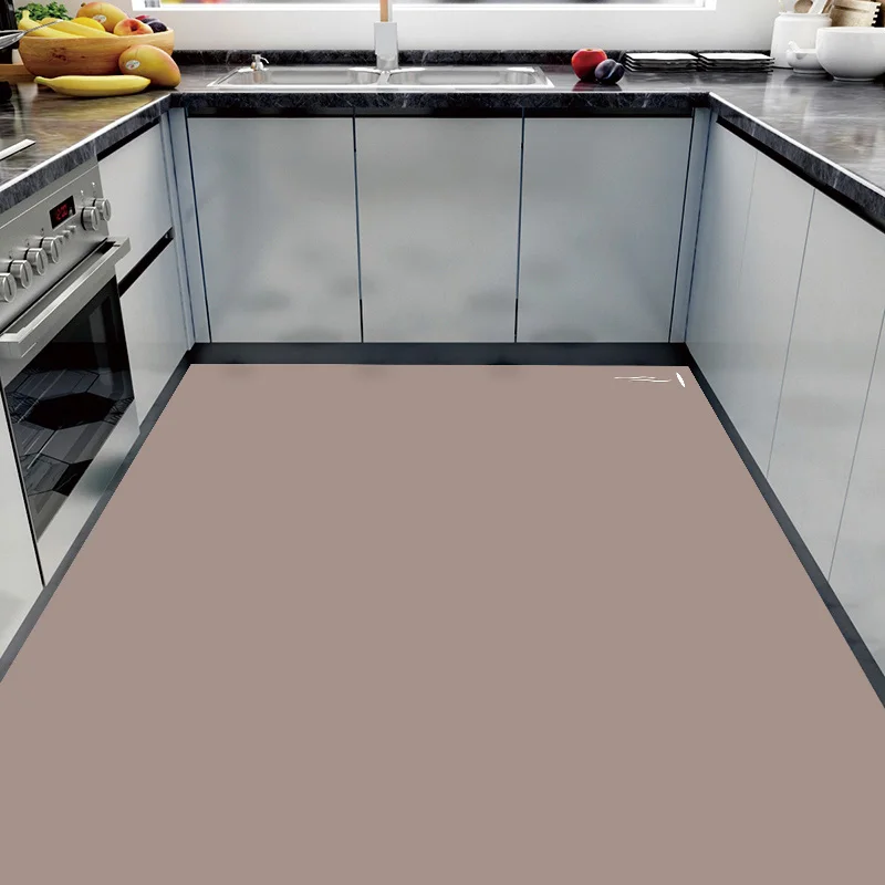 

PVC Floor Mat for Kitchen, Gray Carpet, Waterproof, Oil-proof, Large Area Rugs, Non-slip, Solid Color Rug