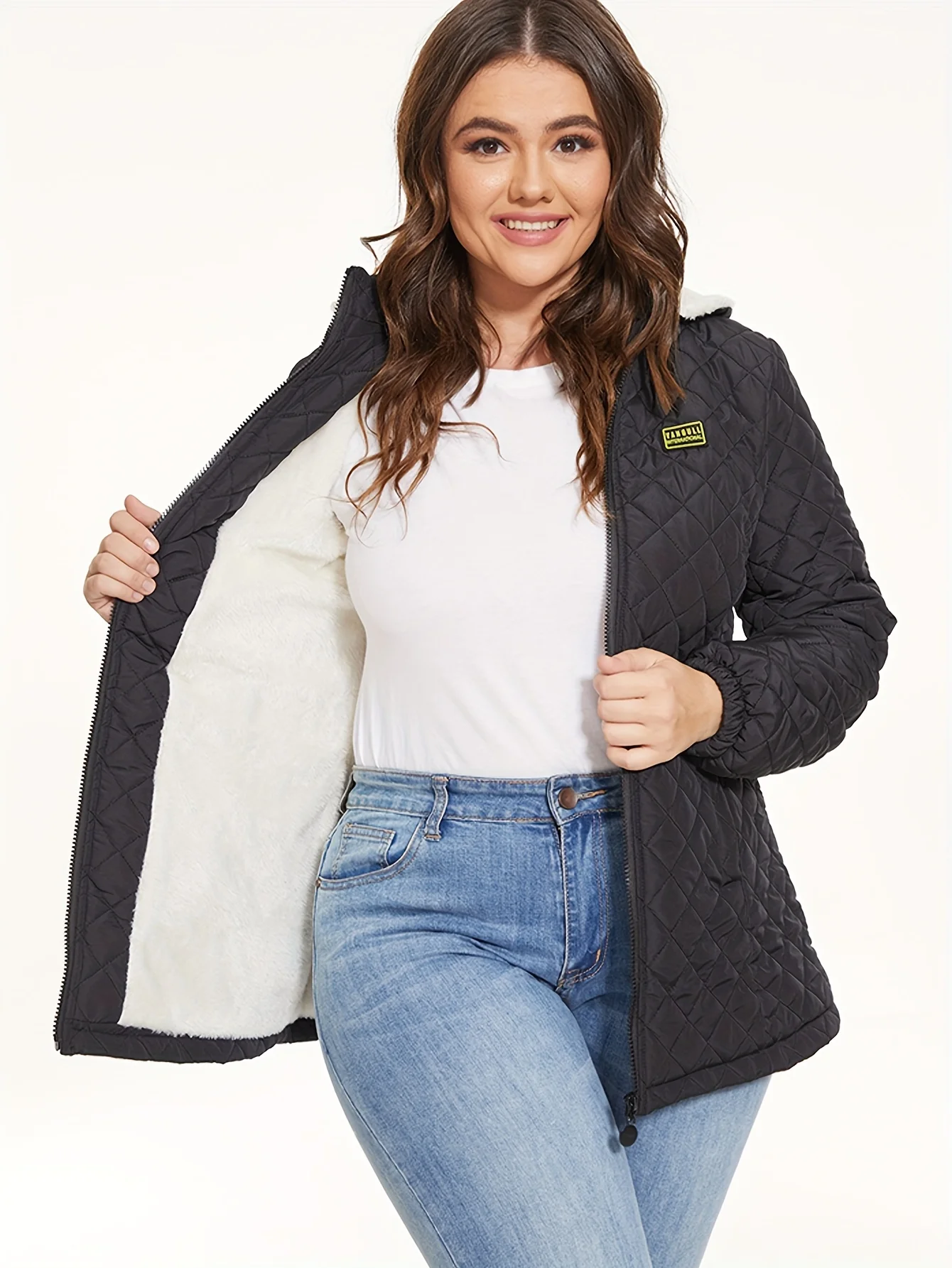 معطف نسائي بأكمام طويلة بغطاء رأس ، مقاس كبير ، أح...