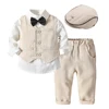 Kid Boy Formal Birthday Outfit Suit Toddler Gentleman Wedding Striped Vest Shirt 1-6 Years Baby Pants Boys Ceremony Outerwear