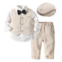 Kid Boy Formal Birthday Outfit Suit Toddler Gentleman Wedding Striped Vest Shirt 1-6 Years Baby Pants Boys Ceremony Outerwear
