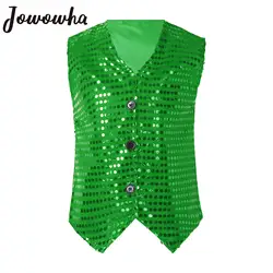 Kids Modern Latin Jazz Dance Vest Boys Sequin Tops Choir Shining Outfit Stage Performance Costume Hip-hop Sequined Dance Wear