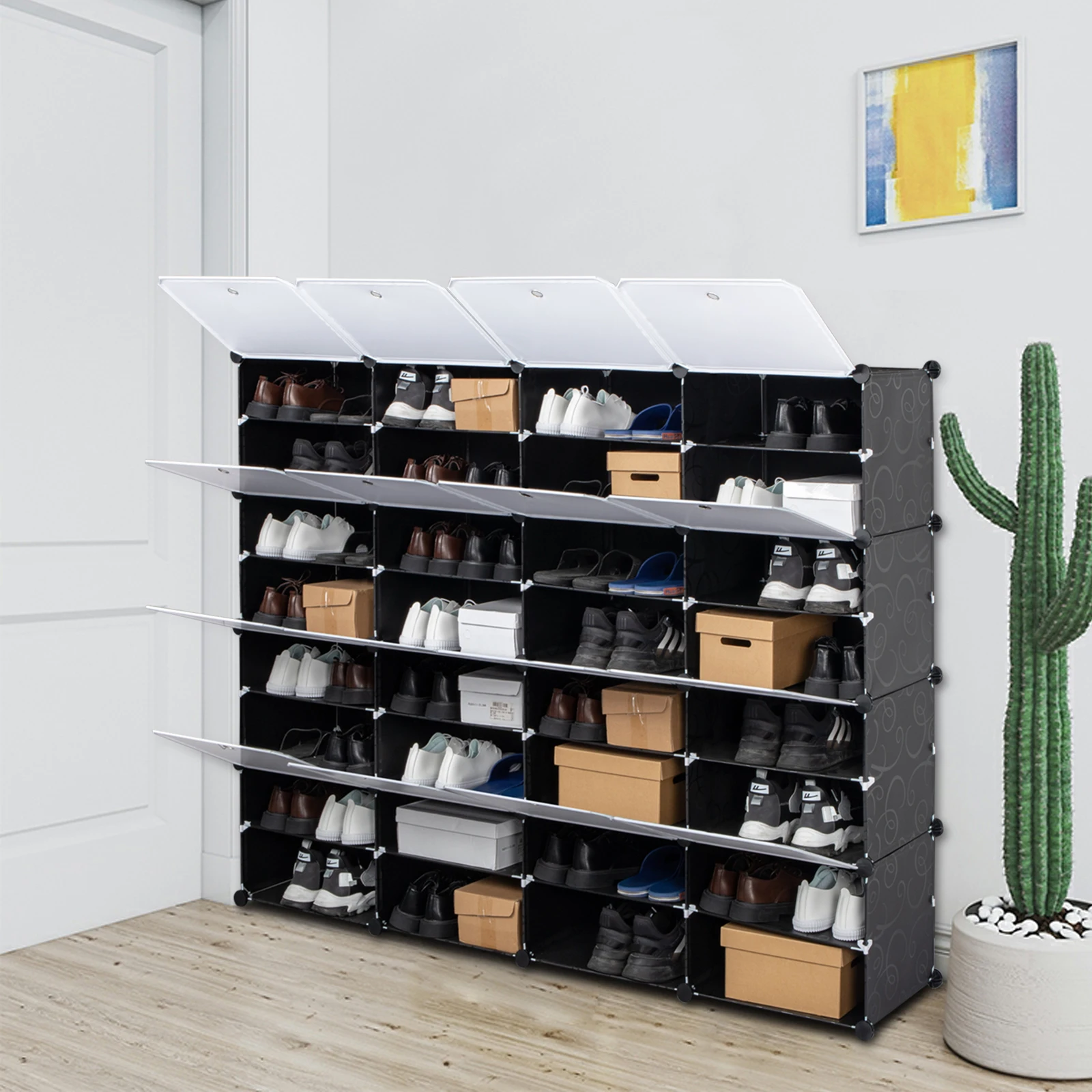 8-Tier Portable 64 Pair Shoe Rack Organizer 32 Grids Tower Shelf Storage Cabinet Stand Expandable for Heels, Boots, Black