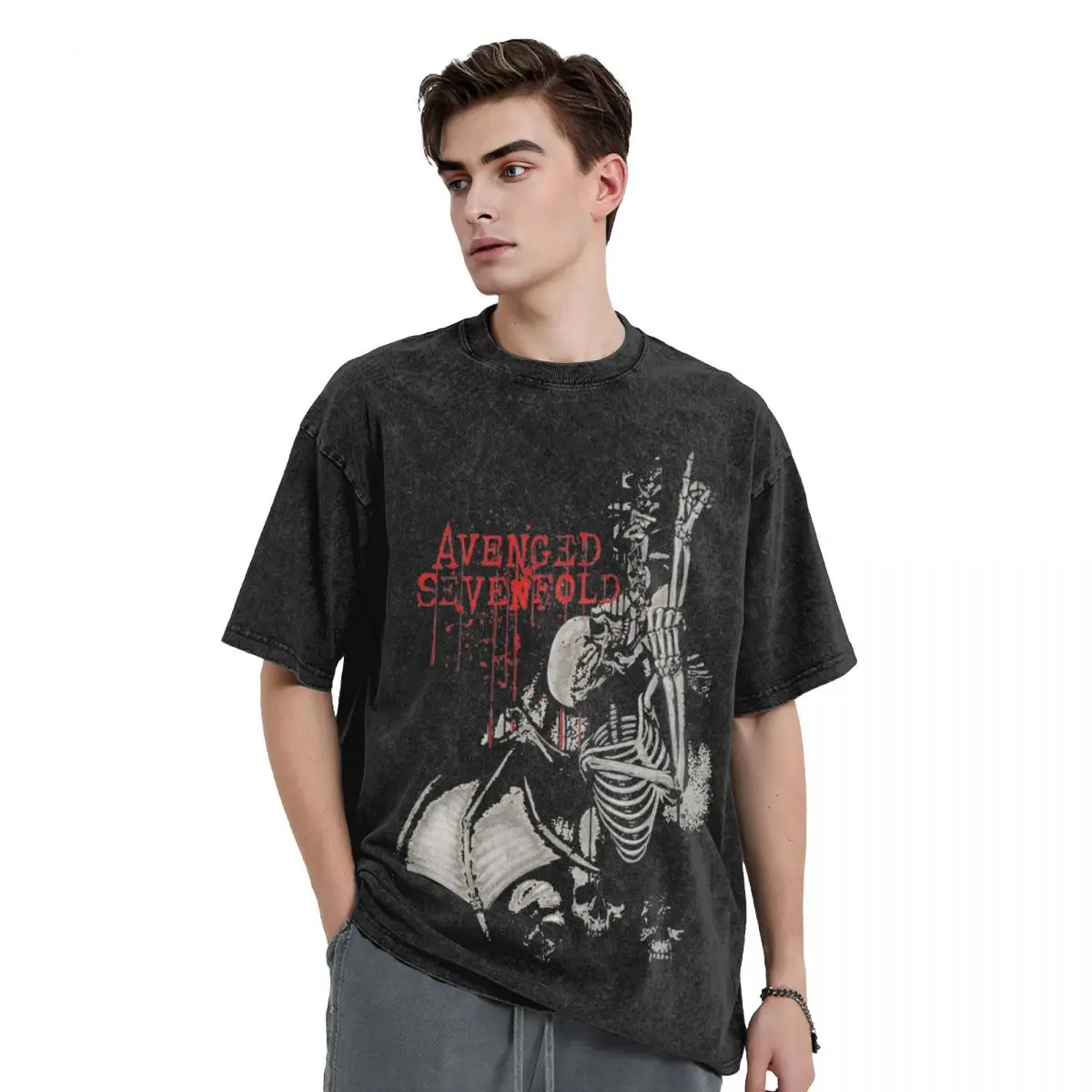 Avenged Sevenfold Tシャツ Mサイズ Avenged Sevenfold Rock Washed T Shirts Streetwear Hip Hop