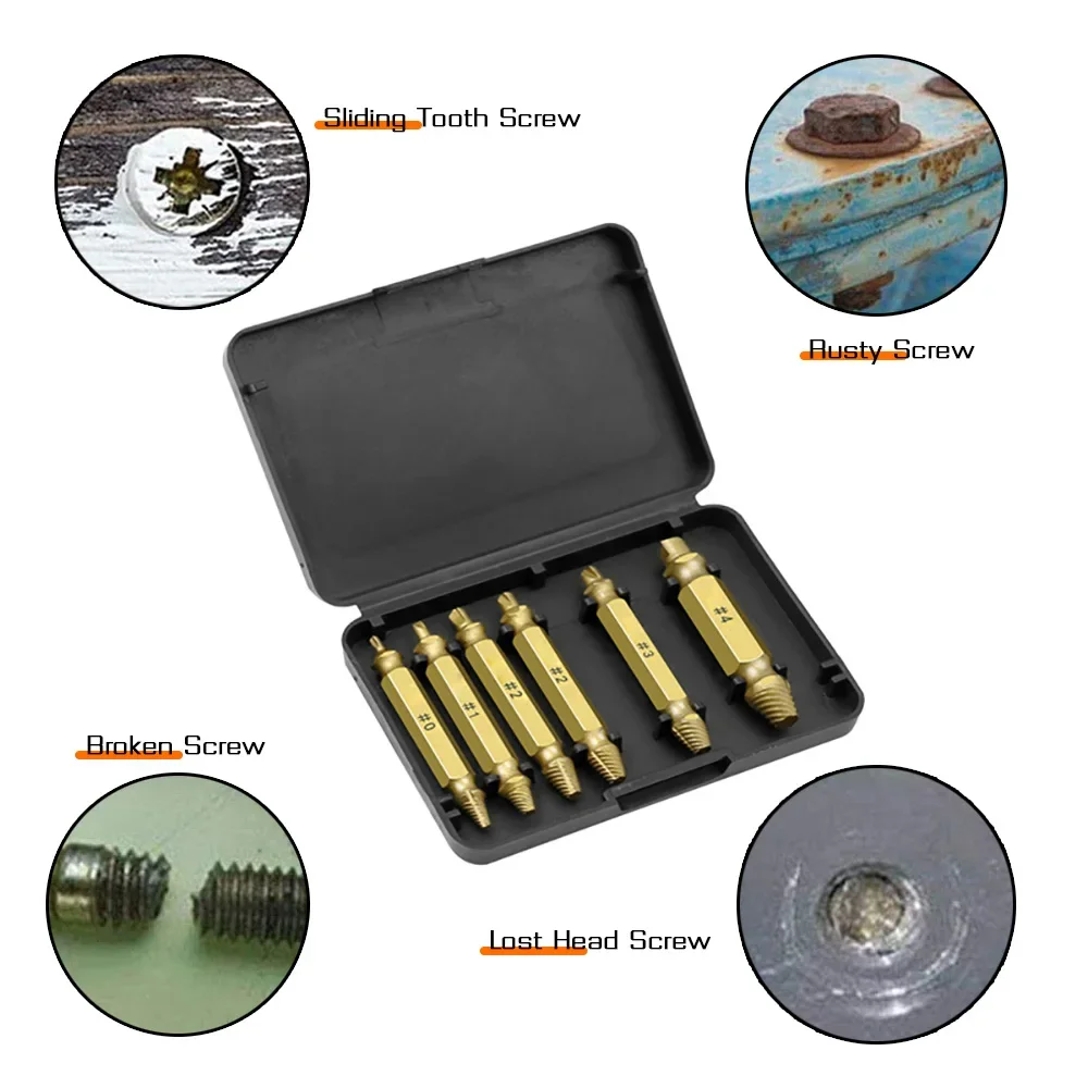 6-Piece Double-Ended Damaged Screw Remover Set