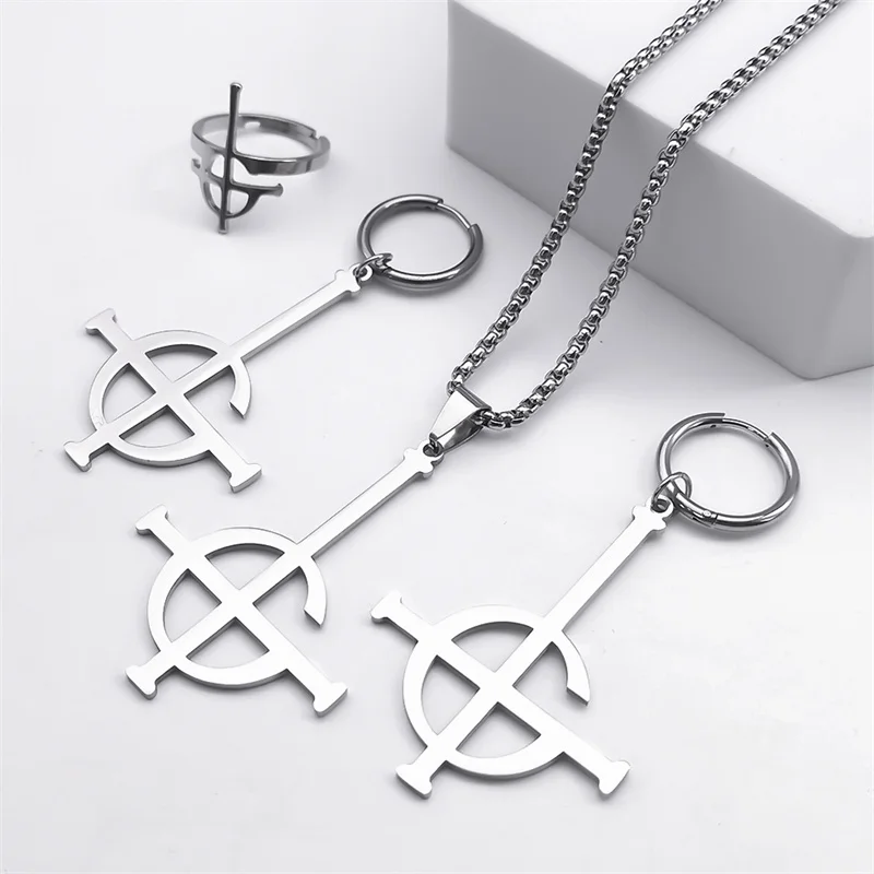 Metal Jewelry Stainless Steel Ghost BC Rock Band Pendant Necklace Ghoul Chain Necklaces Fashion Earring Ring collar