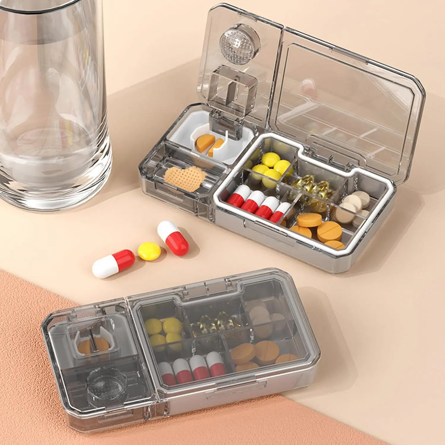 3-in-1 다기능 알약 절단기, 절단 약 상자, 분쇄기, 알약 주최자 여행, 연삭, 알약 저장소