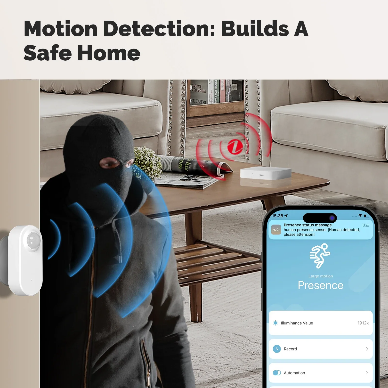 MOES ZigBee 인간 존재 감지 PIR 센서 스마트 레이더 24GHz mmWave Tuya 무선 앱 원격 모니터링 움직임 및 무동 감지