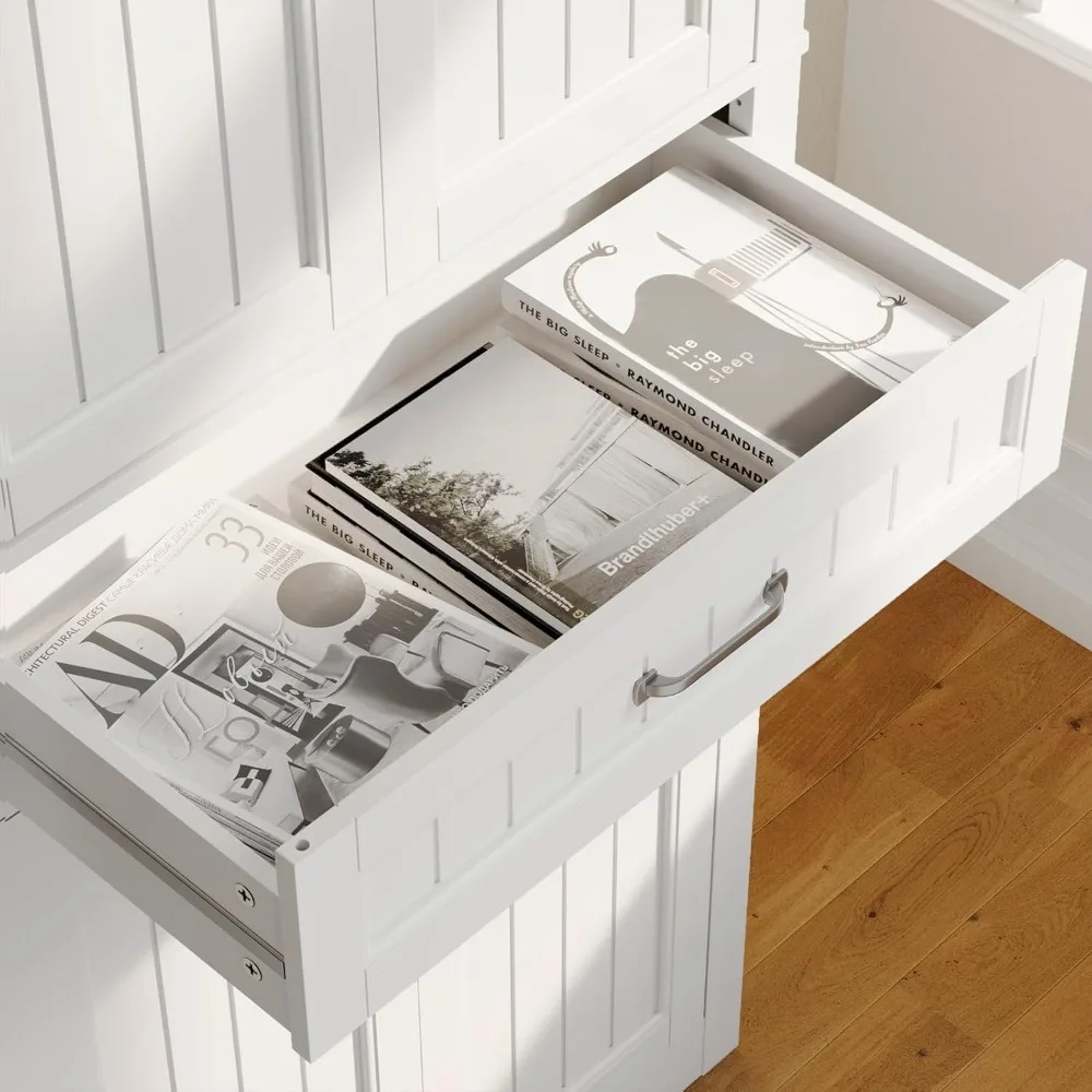 71'' Kitchen Pantry Storage Cabinet, Freestanding Cupboard with 4 Barn Doors and 4 Adjustable Shelves, Kitchen Cabinets