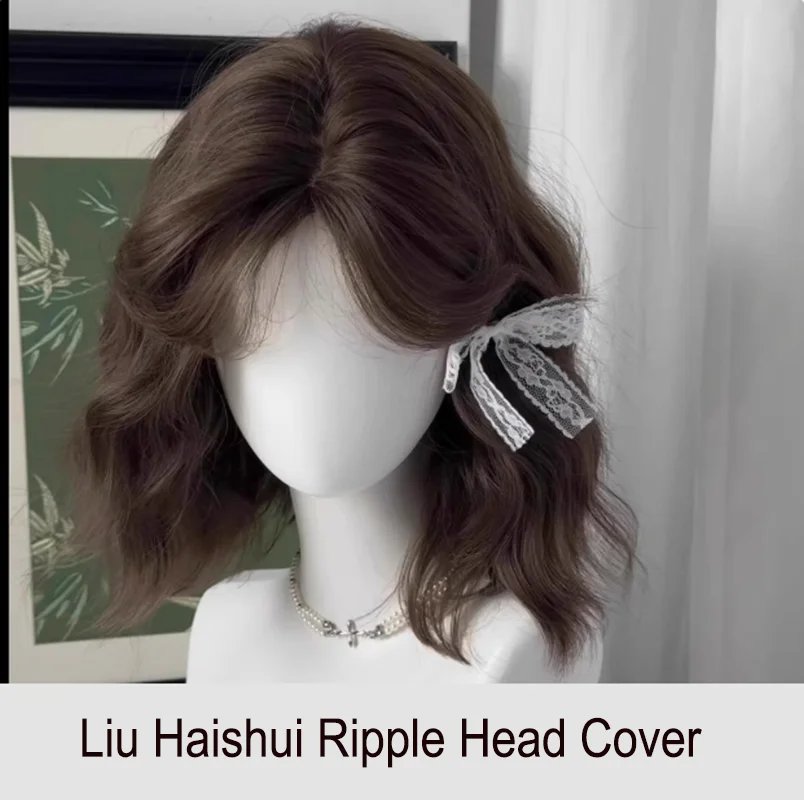 DOLLARUP Popular Cold Brown Ash Long Deep Wave Hair Lolita Wigs With Bangs Synthetic Wig For Women Fashion Thick Curls Wigs Girl