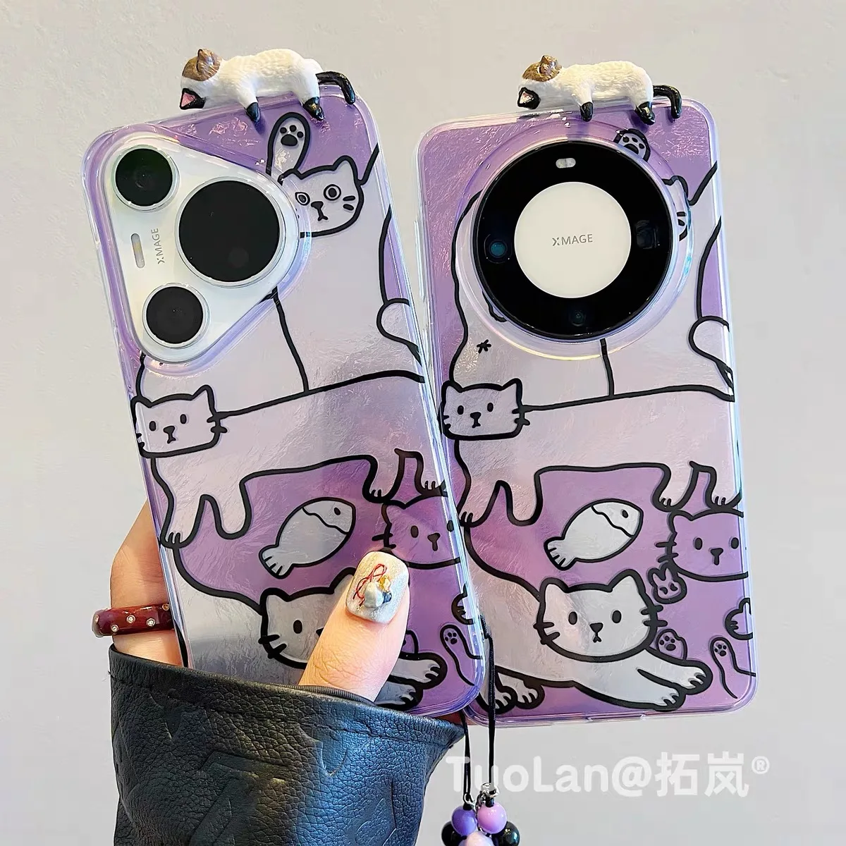 Purple Line Lazy Cat Cartoon Dazzle Lustre Phone Case