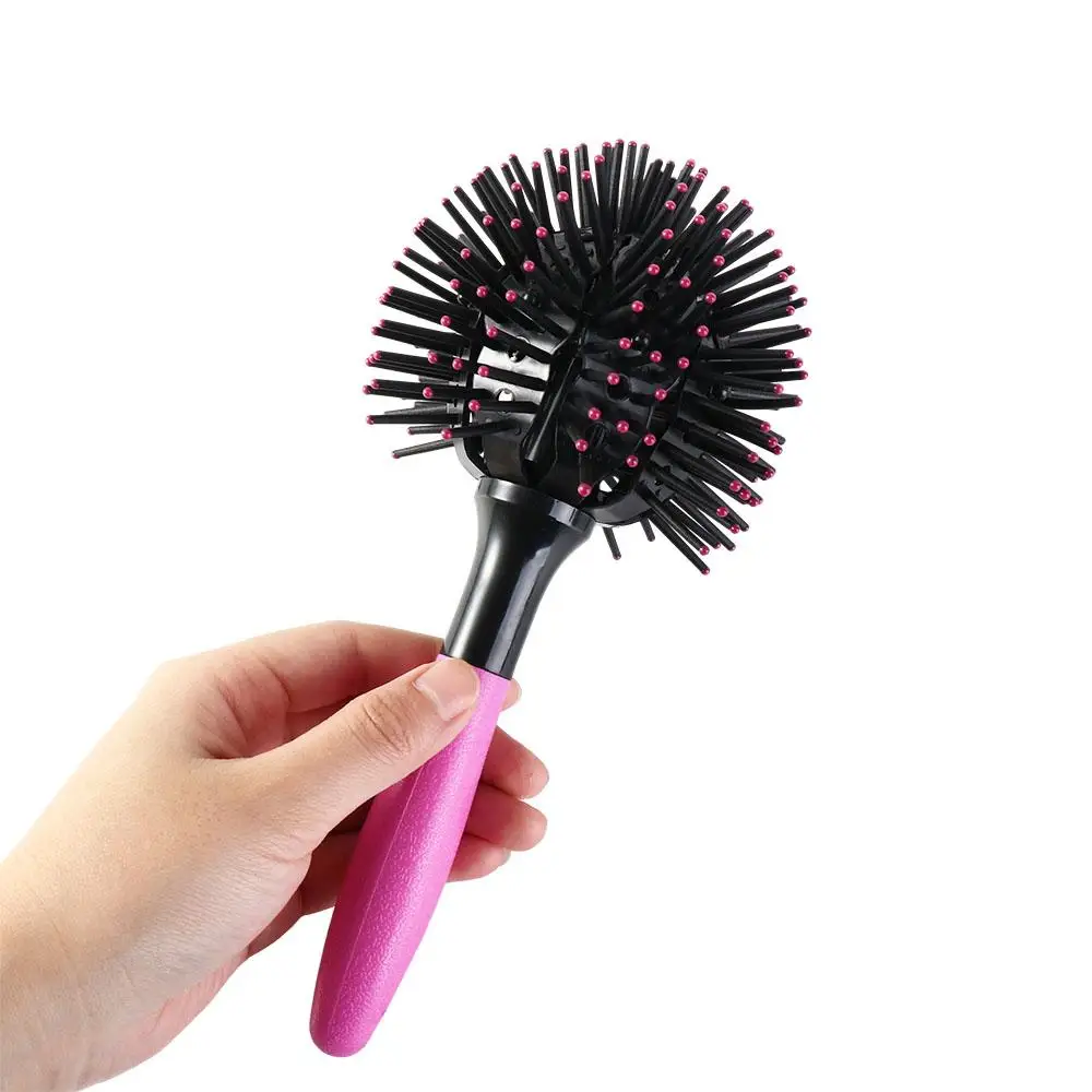 Plastic 3D Round Hair Brushes Comb Pink Spherical 360 Degree Ball Hairbrush Massage Heat Resistant Round Curly Hair Comb Barber