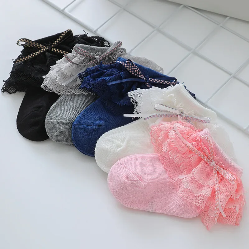 Spring/Summer Korean Fashion Lace Cute Lace Bow Baby Princess Wind Breathable Comfortable Cotton Solid Color Socks BR205
