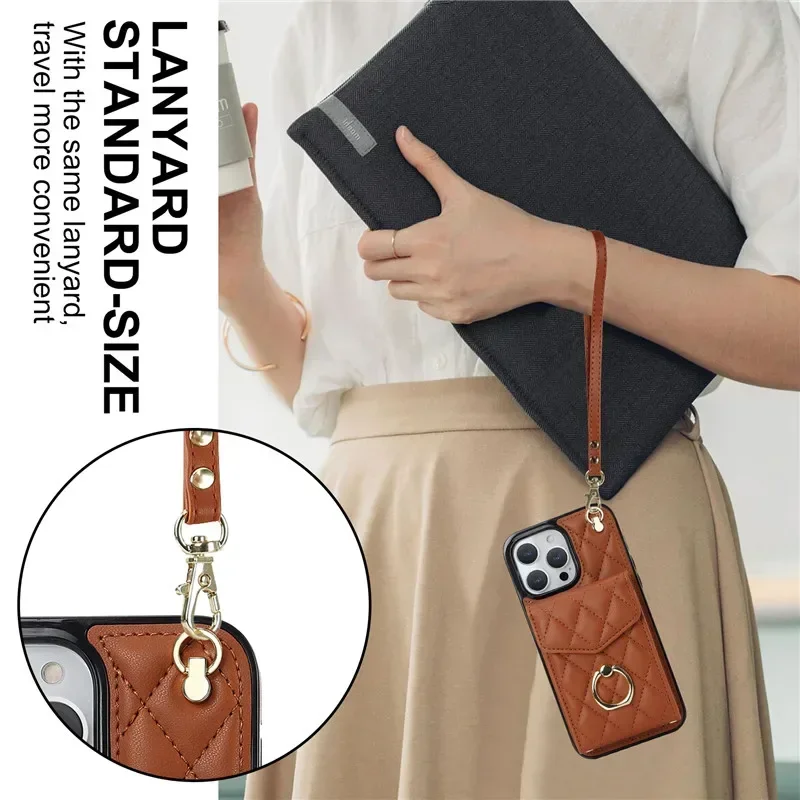 Luxurious Crossbody Lanyard Leather Wallet Phone Case with Cardholder and Flip Cover