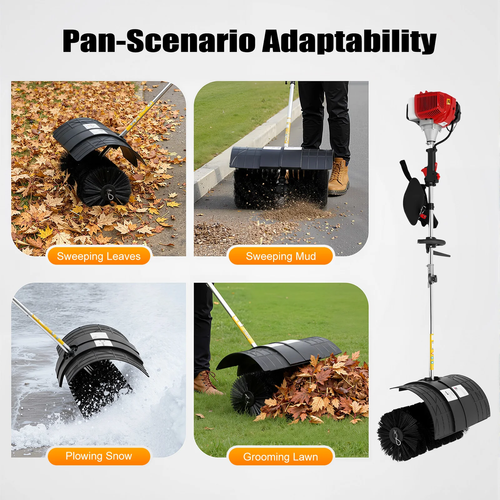 52cc 2.3HP Gas Powered Broom Sweeper Machine 2-Stroke Walk-Behind Yard Cleaner with 20.5" Nylon Brush for Golf Course Driveway