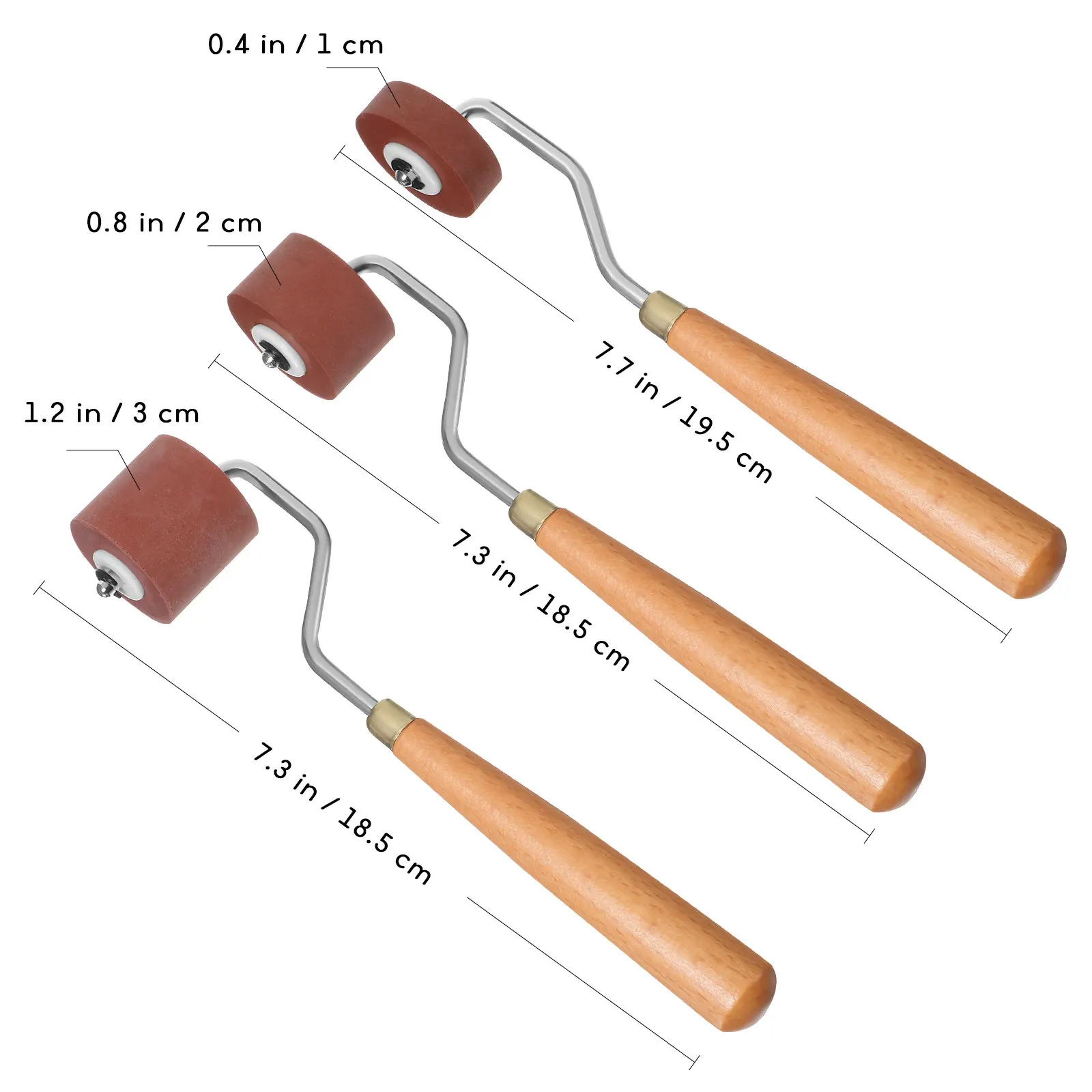 인쇄공예용 고무 롤러 세트 3개, 스탬핑 잉크 도포, 접착제 펴기, 1cm 2cm 3cm 폭 스테인리스