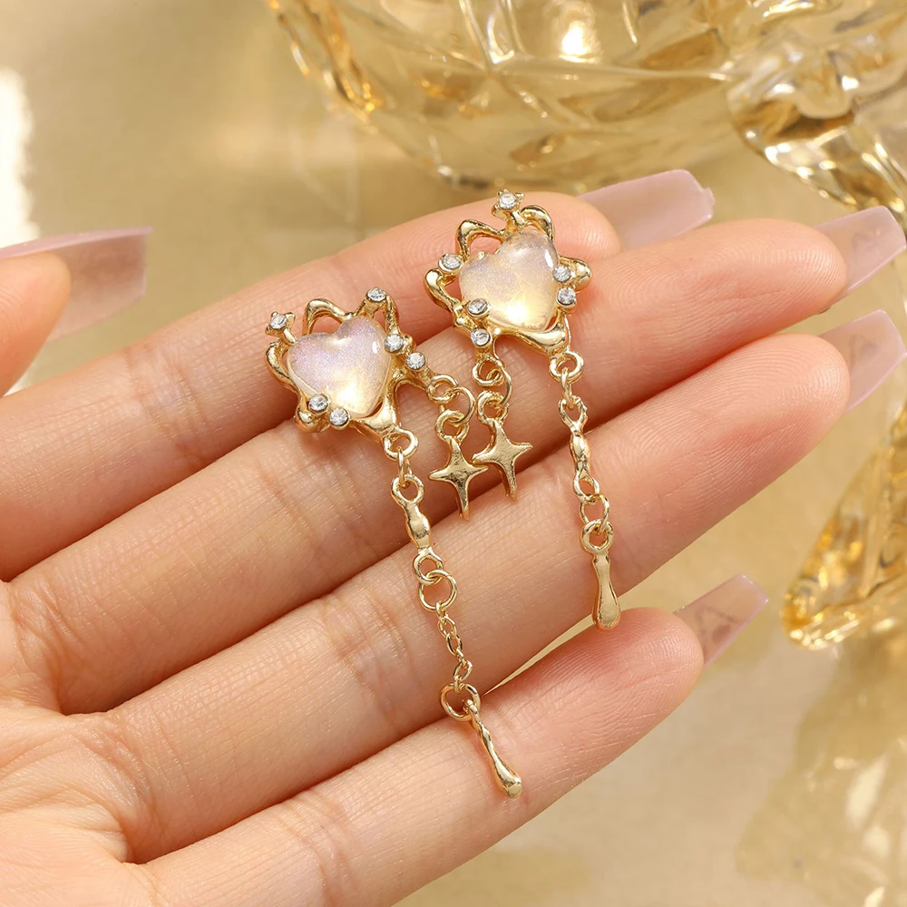 Irregular Heart Tassel Star Earrings Gothic Personality Y2K Drop Earrings Accessories Trendy Jewelry Gifts For Girl Women