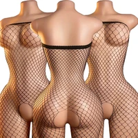 Ensemble de lingerie érotique pour femme, body résille noir ajouré, épaules dénudées, entrejambe ouvert, style teddy sexy 1