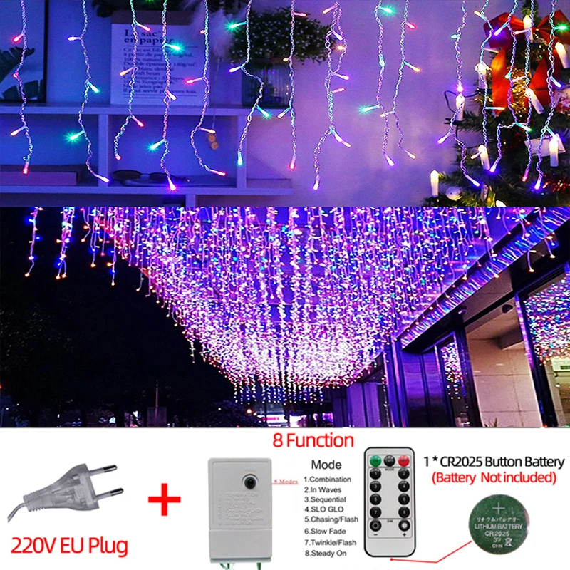 Guirnalda de luces LED navideñas para exteriores, guirnalda de luces de calle, cortina de luces de hadas de 3 a 20 m para bodas, patios, fiestas, decoración de Año Nuevo