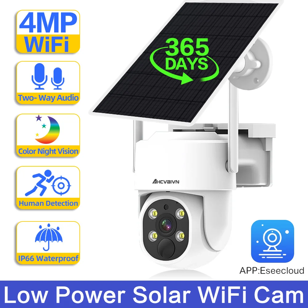 

WiFi PTZ Camera Outdoor Wireless Solar IP Camera 4MP HD Built-in Battery Video Surveillance Camera Long Time Standby EseeCloud