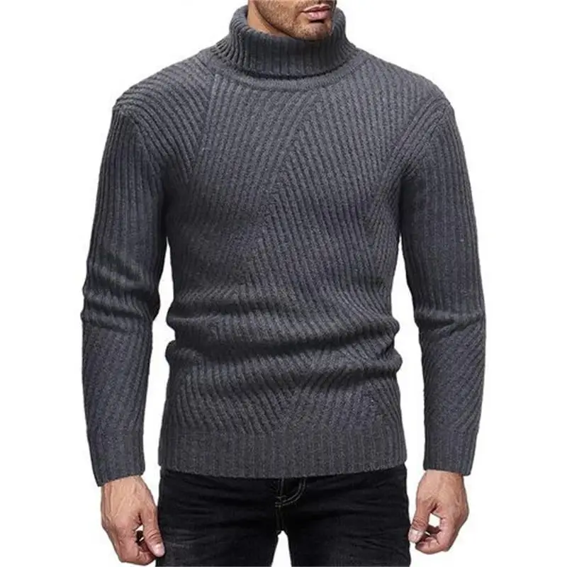 Men's Sweater Autumn And Winter New Solid Color Slim-Fit Pattern Turtleneck Casual Large Size Sweater