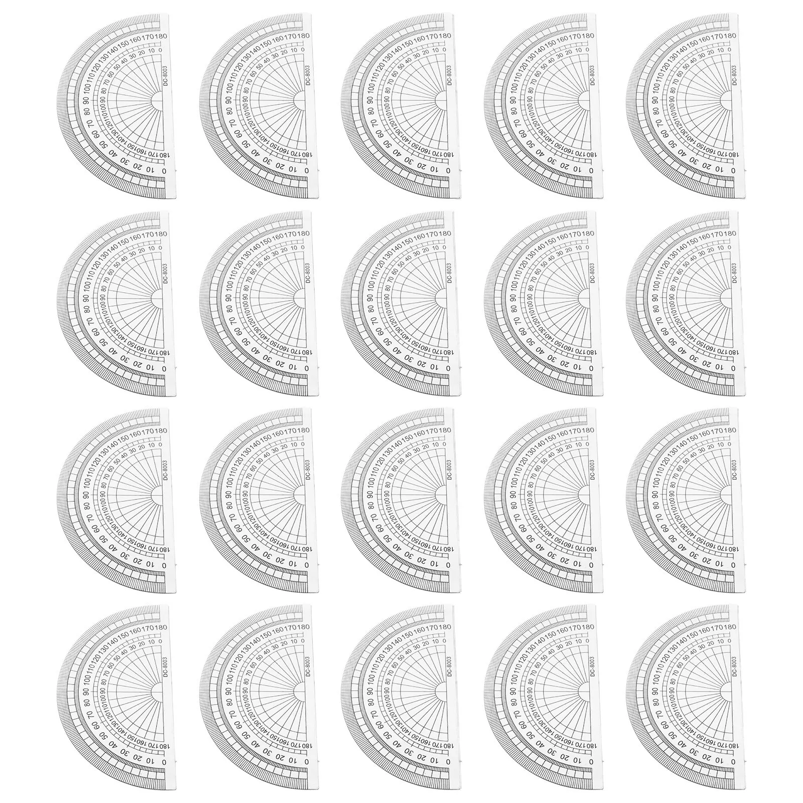 20Pcs 4 인치 플라스틱 각도기 180도 각도 측정 도구 학생을위한 경량 부드러운 표면 사무실 학교 수학