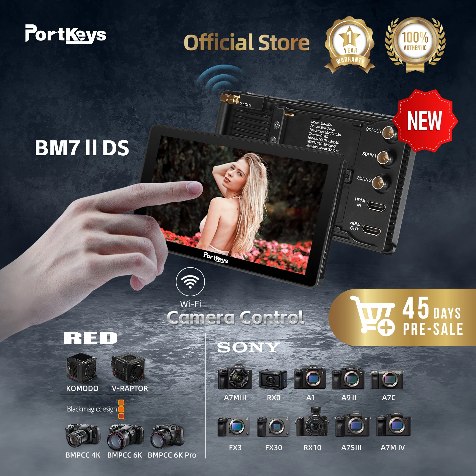 Пульт управления беспроводной камерой, два экрана, совместим с RED/Sony, Portkeys BM7 II DS/BM5III WR/BM5 WR