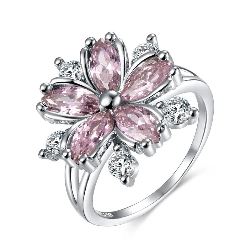 Engagement Rings Elegant Fashion Sakura Princess Engagement Rings Bridal Jewelry Romantic Sakura Zircon Ladies Rings Party Gifts Pink engagement rings zircon rings fashion rings fashion ring finger rings